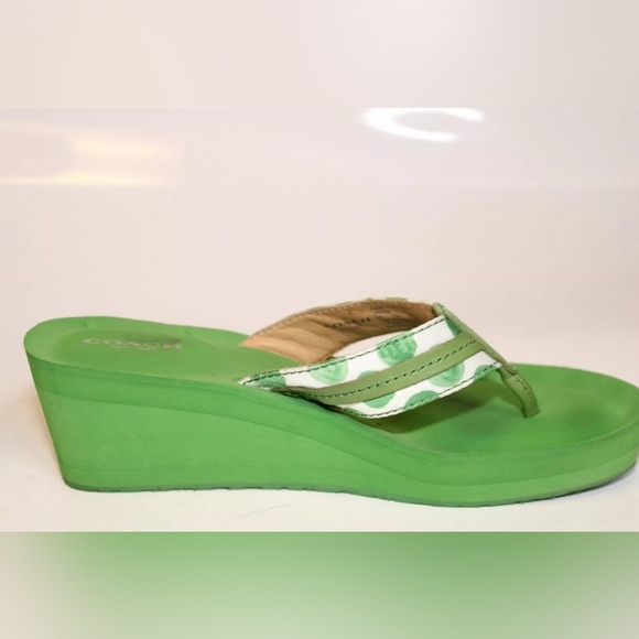 Coach Jaden 7.5 Green Printed Sandals Wedge Flip Flops Heels Shoes - Picture 7 of 14
